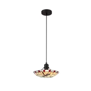 Image of 1 Light Ceiling Pendant E27 With 35cm Tiffany Shade, Blue, Clear Crystal, Black