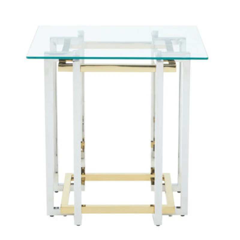 Image of Premier Housewares Glass Top Side Table, Gold and Silver Luxury Side Table, Modern Side Table with Glass Top, Sofa Side Table Gold