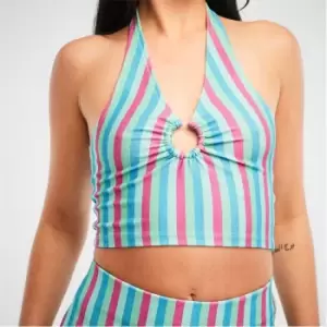 Image of Missguided Glitter Stripe Halterneck Crop Top - Multi