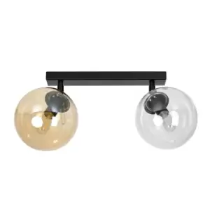 Image of Tofi Black Globe Twin Ceiling Spotlight with Clear, Graphite, Amber Glass Shades, 2x E14