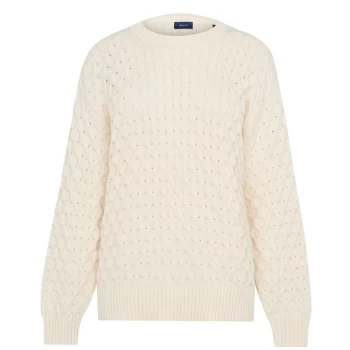 Image of Gant Cable Knit Jumper Womens - CREAM 130