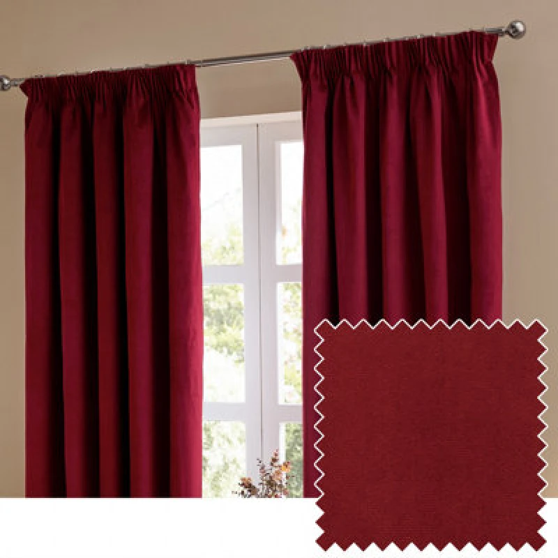 Image of Furn. The Ultimate Velvet Room Darkening Pencil Pleat Curtain Pair, Burgundy, (W)117X (D)137Cm