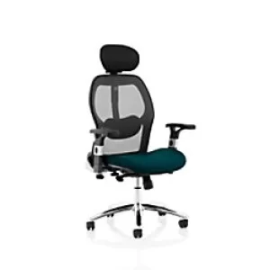 Image of Dynamic Basic Tilt Executive Chair Height Adjustable Arms Sanderson II Maringa Teal Seat With Adjustable Headrest High Back