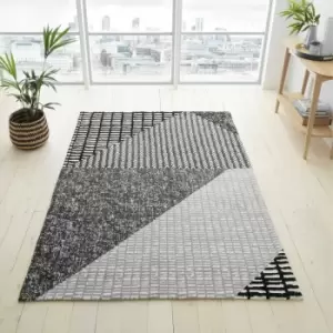 Image of Catherine Lansfield Larsson Geo Woven Rug, Grey, 80 x 150 Cm