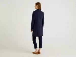 Image of Benetton, Coat With Lapel Collar, taglia 40, Dark Blue, Women