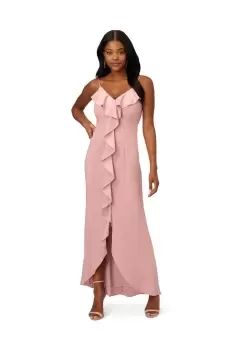 Image of Satin Crepe Ruffle Front Gown