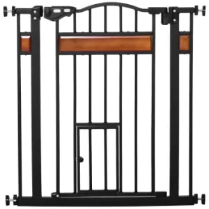 Image of PawHut Dog Gate with Cat Flap (74-80cm Wide) - Black