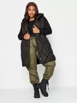 Image of Yours Diamond Quilted Midi Gilet, Black, Size 30-32, Women