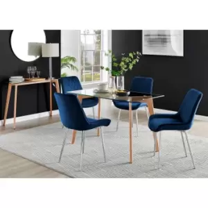 Image of Furniture Box Malmo Glass and Wooden Leg Dining Table & 4 Navy Pesaro Silver Chairs
