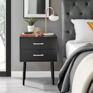 Image of Furniture Box Taylor Large 2 Drawer Black Bedside Table With Silver Handles