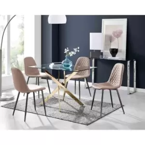 Image of Furniture Box Leonardo 4 Gold Dining Table and 4 Cappuccino Corona Black Leg Chairs
