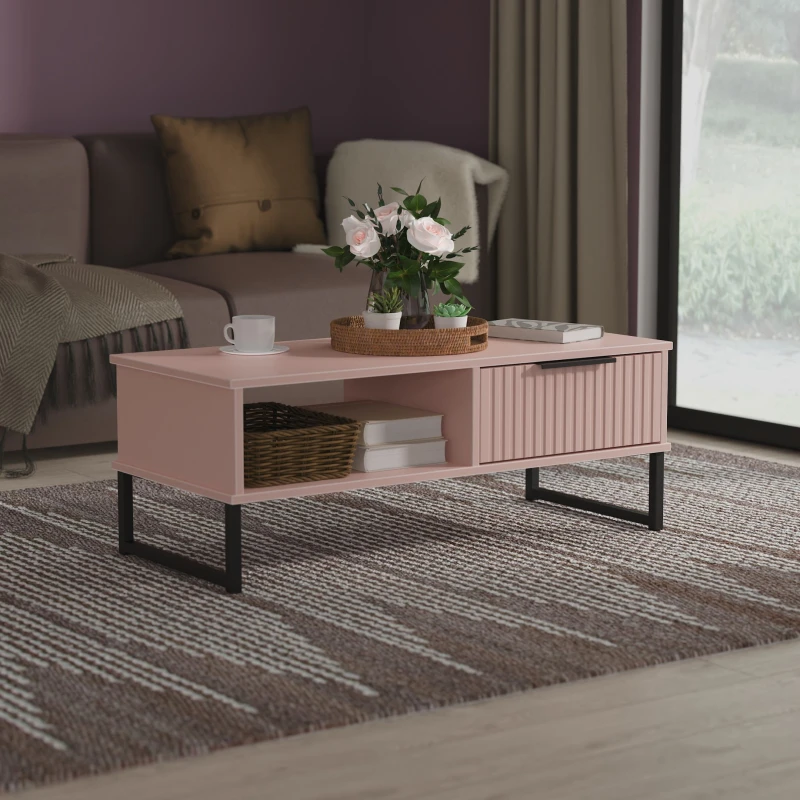 Image of Ready Assembled 2 U Menai 1 Drawer Coffee Table (Ready Assembled) in Dusty Pink Size: Medium Dusty Pink Unisex Medium