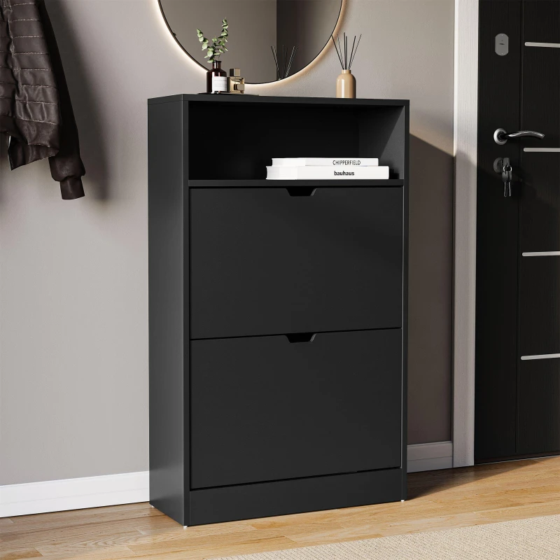 Image of Lassic Vida Designs 2 Drawer Shoe Cabinet With Shelf Black unisex 2 Drawer