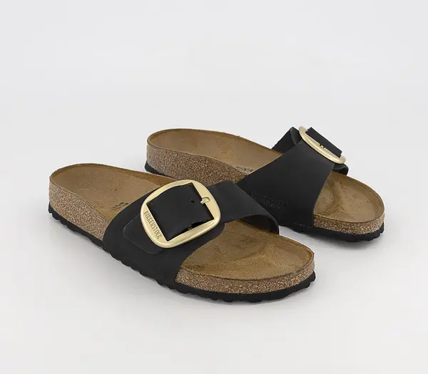 Image of Birkenstock Womens Madrid Big Buckle Sandals Black Nubuck, 3