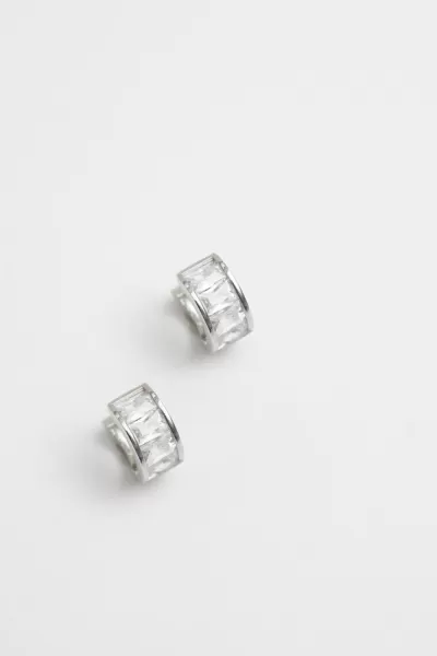 Image of Rhodium Plated Cubic Zirconia Baguette Hoop Earrings