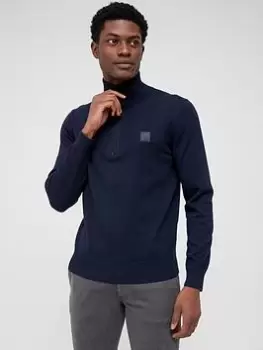 Image of BOSS Kanobix Quarter Zip Jumper - Navy, Dark Blue Size M Men