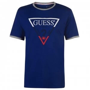 Image of Guess Tricolour Triangle T Shirt - Manor Blue