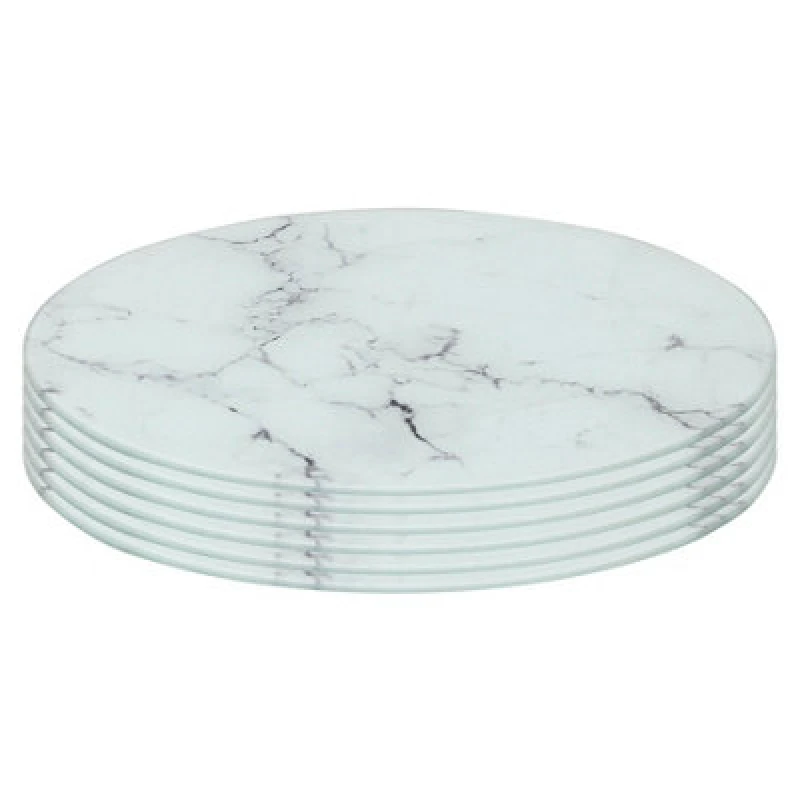Image of Harbour Housewares 6X Round Glass Placemats - 30Cm - Marble - Dining Table Place Mats Tabletop Protector For Kitchen Worktops