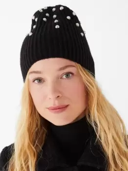 Image of Kate Spade Pearl Beanie, Black, One Size