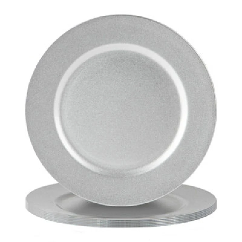 Image of Argon Tableware 6X Metallic Charger Plates - 33Cm - Silver - Reusable Dining Table Setting Plates For Christmas Party Celebrations