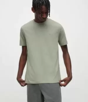 Image of AllSaints Mens Brace Crew T-Shirt, Green, Size: L