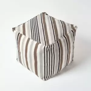 Image of Grey, Black and White Stripe Cube Square Footstool 40 x 40 x 40cm - Grey & White - Homescapes