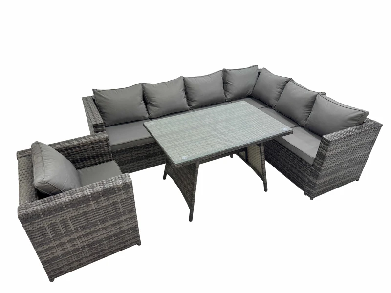 Image of Fimous Patio Furniture Sets with Dining Table Chair Dark Grey Mixed Dark Grey Unisex