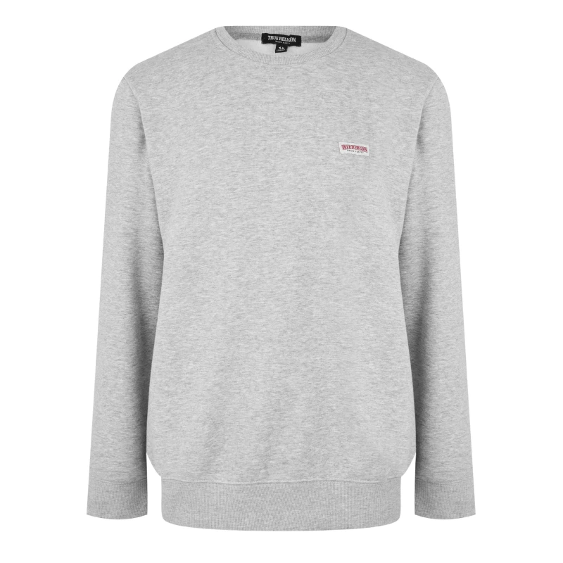 Image of True Religion Og Logo Patch Crew Sweatshirt - Grey Grey S