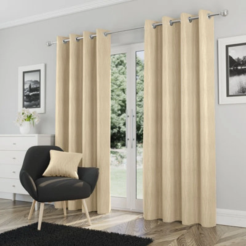 Image of Enhanced Living 'Goodwood' Cream - Thermal, Energy Saving, Dimout Eyelet Pair of Curtains with Wave Pattern Cream