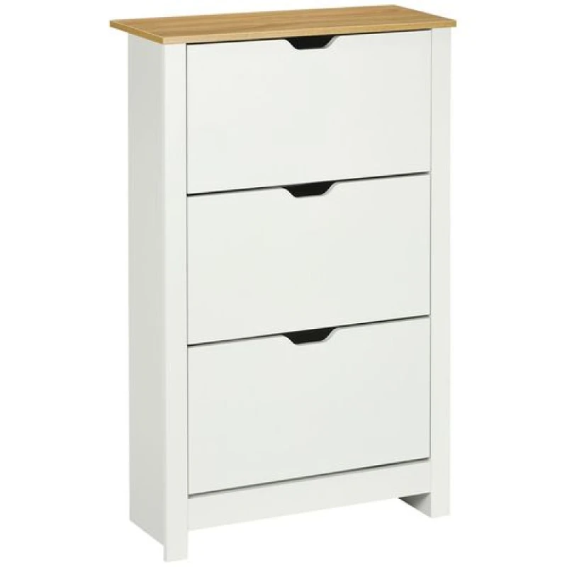 Image of HOMCOM Shoe Storage Cabinet 6 Shelves 3 Drawers Tabletop 4 Legs White