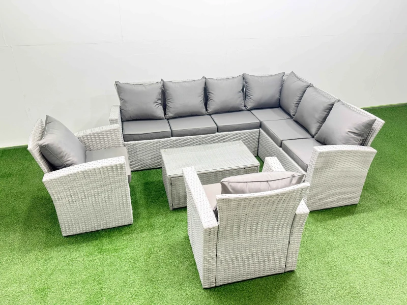 Image of Fimous Garden Outdoor Rattan Furniture Set 8 Seater Rattan Garden Sofas Set in Light Grey Light Grey Unisex