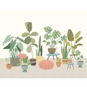 Image of Origin Murals Houseplant Pots Grey Wall Mural - 3 x 2.4m