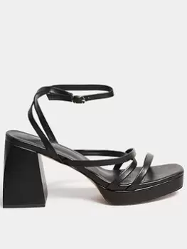 Image of Yours Yours Wide Fit Chunky Platform Strappy Sandal Black, Size 4E, Women