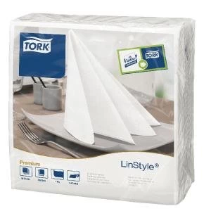 Image of Tork LinStyle Dinner Napkins 4 Fold White Pack of 50 478711