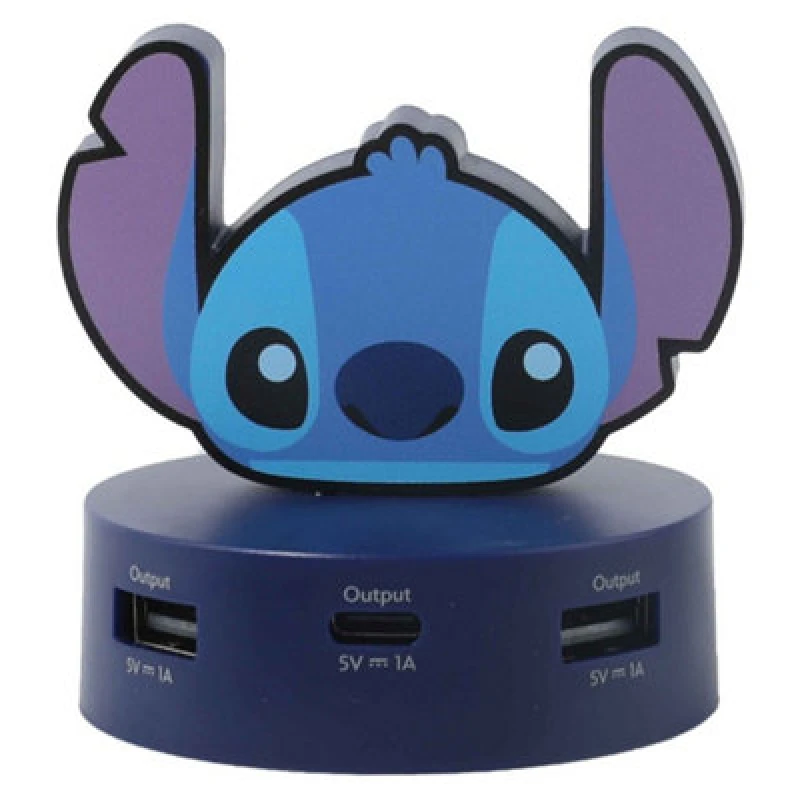 Image of Disney Stitch USB Charging Hub 2 USB-A & 1 USB-C Head in Blue Blue One Size Unisex 8101464695374