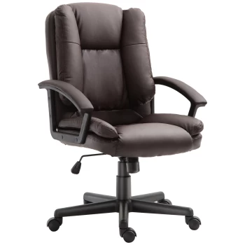 Image of HOMCOM Swivel Executive Office Chair Mid Back Faux Leather Computer Desk Chair for Home with Double-Tier Padding, Arm, Wheels, Brown AOSOM UK