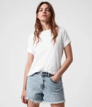 Image of AllSaints Womens Cotton Lightweight Imogen Boy T-Shirt, White, Size: M/L