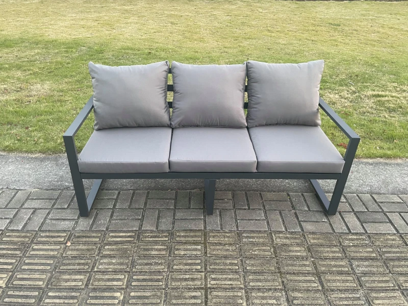Image of Fimous Aluminium Outdoor Garden Sofa Patio Lounge 3 Seater Sofa for Balcony, Terrace, Swimming Pool Dark Grey Dark Grey Unisex