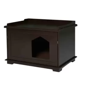 Image of Pawhut Wooden Cat Litter Box Covered Mess w/ Free End Table Storage Cabinet - Brown