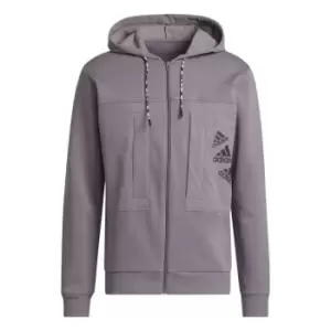 Image of adidas Essentials BrandLove Fleece Full-Zip Hoodie Mens - Trace Grey / Black