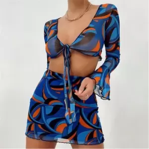 Image of I Saw It First Petite Mesh Printed Mini Skirt - Blue