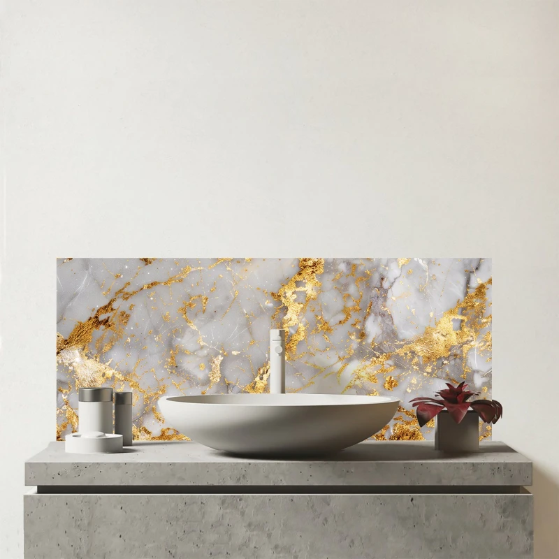 Image of Warren Reed - Designer Gold Quartz Effect Glass Bathroom Splashback Gold Unisex