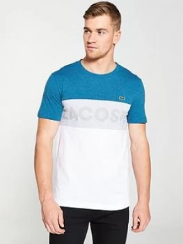 Image of Lacoste Sport Chest Logo T-Shirt - Blue/White/Grey, Blue/White, Size 4, Men