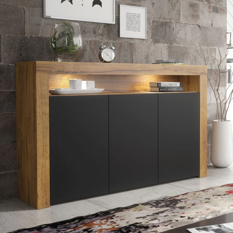 Image of Creative Furniture Aether Sideboard 155cm - A Sleek & Spacious Cabinet with Gloss Doors & LED Lights in Brown Brown Unisex
