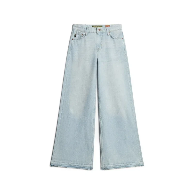 Image of Superdry Wide flared jeans with raw edges For Her Superdry Bleu Female 26x32