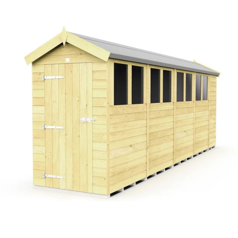 Image of Buttercup Farm 4 x 18 Feet Apex Shed - Single Door W/ Windows - L533 x W118 x H217cm in Brown Brown Unisex