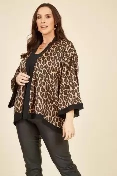 Image of Brown Plus Size Animal Print Satin Kimono