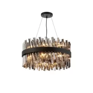 Image of Lysander 18 Light G9, Ceiling Pendant Round, Satin Black, Smoke Item Weight: 16.81kg