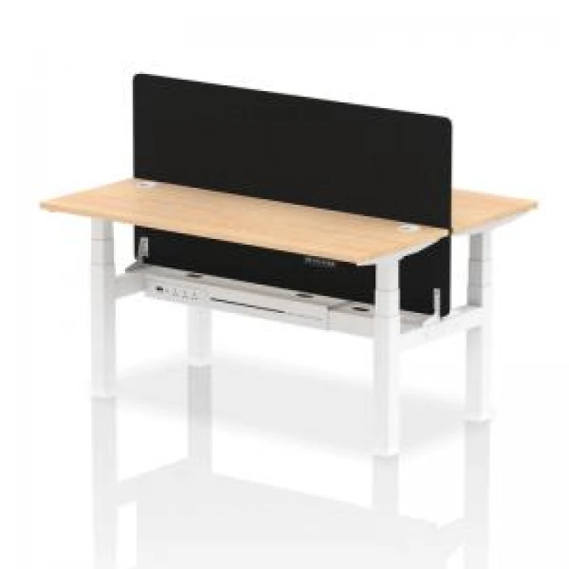 Image of Air Back - to - Back 1600 x 600mm Height Adjustable 2 Person Bench Office Desk Maple Top - Cable Ports White Frame - Black Straight Screen
