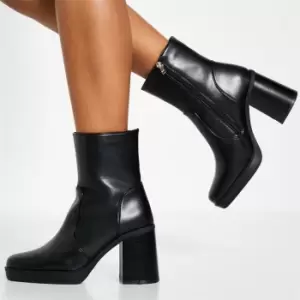 Image of I Saw It First Chunky Faux Leather Heeled Ankle Boots - Black